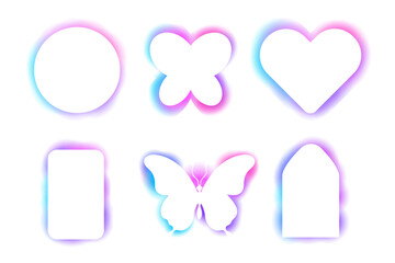 Y2k frame abstract arch, spectrum butterfly glow aura blur shapes, borders, rainbow spectrum shine color isolated on white background. 