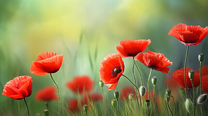 Background of red poppies. neutral background with copyright.