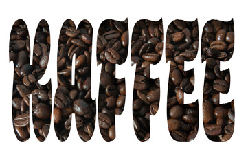 Digital composite illustration. ..The German word “kaffee” with an overlay of coffee beans. ..caffeine, drink, beverage, german