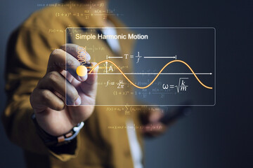 simple harmonic motion equation with student learning physics equation about the periodic motion of...