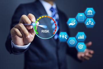 Businessman manage the business by minimizing risks such as finance, personnel, legal and document...