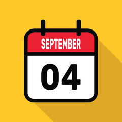 September 4. Calendar icon. Flat vector illustration with long shadow.
