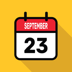 September 23. Calendar icon. Flat vector illustration with long shadow.