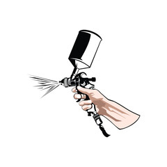 Colored version of a vector illustration of a hand holding a spraygun
