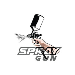 Vector illustration of a hand holding a spraygun with spraygun typography