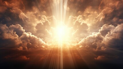Divine Glory: Worship and Prayer in Cinematic Clouds and Light Rays Background - obrazy, fototapety, plakaty