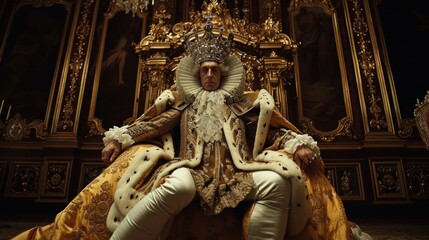 King in costume sitting on his throne - 742477321