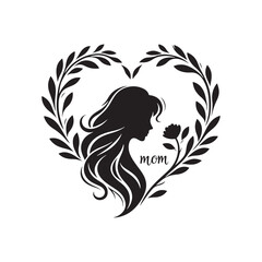 Mother's Love: A Silhouette Heart with 'Mom' Engraved Within, Capturing the Essence of Unconditional Affection and Endearment. Vector Mother silhouette, vector Mother love.