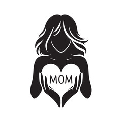 Mother's Love: A Silhouette Heart with 'Mom' Engraved Within, Capturing the Essence of Unconditional Affection and Endearment. Vector Mother silhouette, vector Mother love.