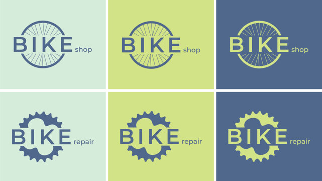 Bike shop and bike repair logo. Bicycle shop logo. Sale of bikes. Spare parts for repair and maintenance of bicycles, workshop logo. Advertising banner. Flat color vector illustration. Isolated