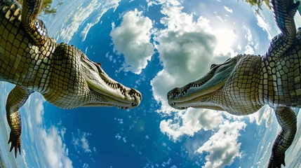 Fototapeten Bottom view of a crocodiles against the sky. An unusual look at animals.  © Vladimir