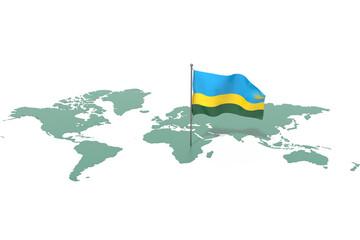 Mappa Terra con evidenziato la nazione Rwanda e bandiera al vento © albasu