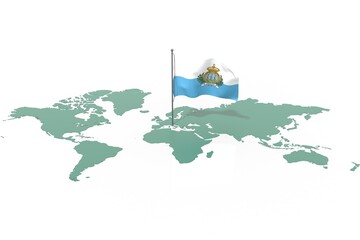 Mappa Terra con evidenziato la nazione San Marino e bandiera al vento © albasu