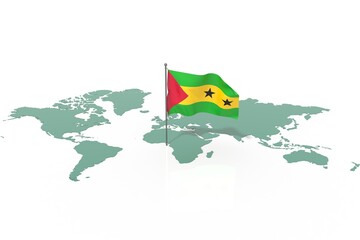Mappa Terra con evidenziato la nazione Sao Tome e bandiera al vento