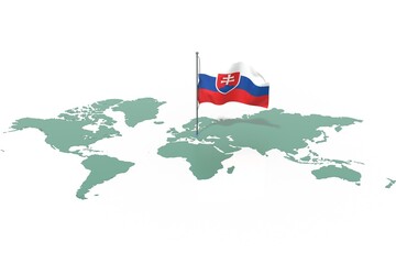Mappa Terra con evidenziato la nazione Slovakia e bandiera al vento © albasu