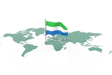 Mappa Terra con evidenziato la nazione Sierra Leone e bandiera al vento © albasu