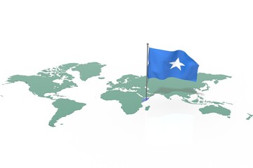Mappa Terra con evidenziato la nazione Somalia e bandiera al vento