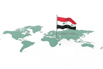 Mappa Terra con evidenziato la nazione Syria e bandiera al vento