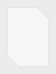 Blank framed sheet of paper. Two corners are attached to the base. Empty space for your text. Information, document, documentation, business, reminder, frame. Vector illustration