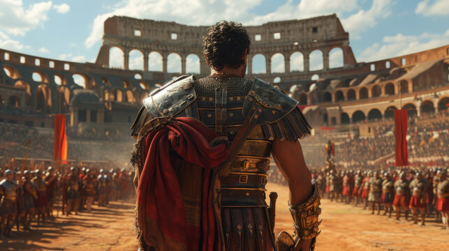 Ancient warrior or Gladiator entering Coloseum arena.