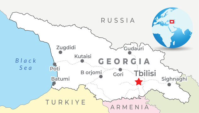 Georgia map with capital Tbilisi, most important cities and national borders
