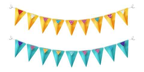 colorful party pennant triangles on a white background