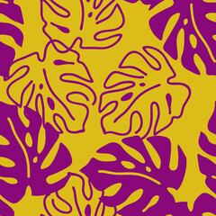 Monstera leaves decorative seamless pattern for textile design, fabric print, digital or wrapping paper, wallpaper, background and backdrop, decoration. Tropical summer holiday theme.
