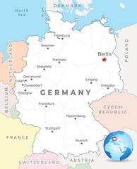 Germany map with capital Berlin, most important cities and national borders - obrazy, fototapety, plakaty