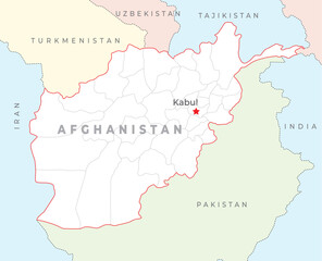 Afghanistan map with capital Kabul, most important cities and national borders
