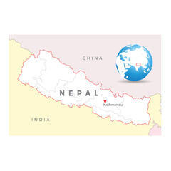 Nepal map, capital Kathmandu, with national borders - obrazy, fototapety, plakaty