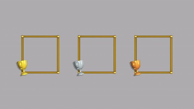 【ループ可】トロフィー付きの高級感のあるワイプ枠・正方形（金・銀・銅3種セット）