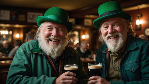 Freudiges Beisammensein am St. Patrick's Day in traditionellem irischen Pub