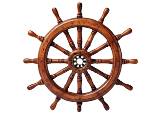 Wooden ship steering wheel on a transparent background