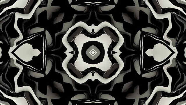 Black and White Abstract Background symmetrical composition. Looped bg for show or events, exhibitions, festivals or concerts, music videos.