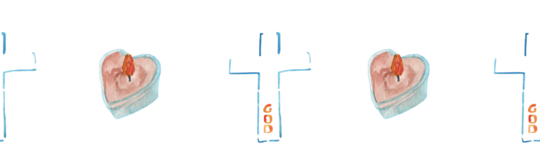 Watercolor candle and  cross border.Christian seamless border. Hand painted illustration on white backround.