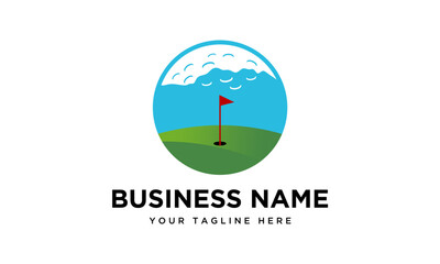 Free vector gradient golf logo template with ball and clubs