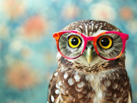 A wise owl donning vibrant eyeglasses