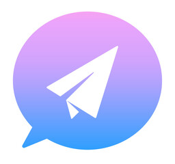 青紫色のグラデーション｜紙飛行機と吹き出し