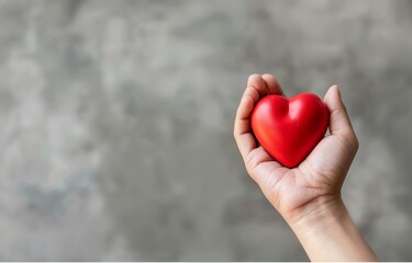 Fototapeta premium Hand with red heart medical apparatus backdrop Valentines day heart donation life giving concept