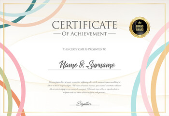 Certificate with golden seal and colorful design border  - obrazy, fototapety, plakaty
