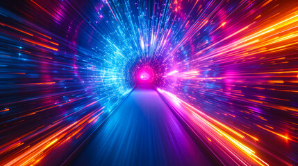 Speed of Light Concept with Vibrant Streaks, High Velocity Movement Through Cyber Dimension, Dynamic Energy Flow in a Futuristic Tunnel
