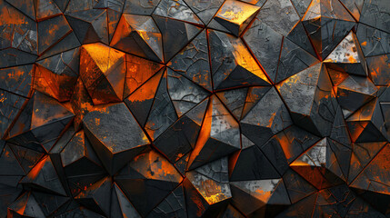 a texture made of black and orange polygonal blocks with triangles, in the style of futuristic...