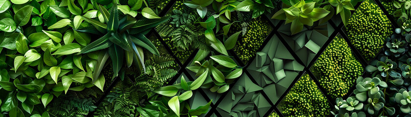Create a visually striking piece of art where geometric shapes seamlessly blend with the intricate patterns found in plants showcasing the harmonious relationship between nature and mathematics - obrazy, fototapety, plakaty