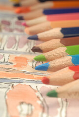 Watercolor colored pencils set for drawing. Shallow depth of field