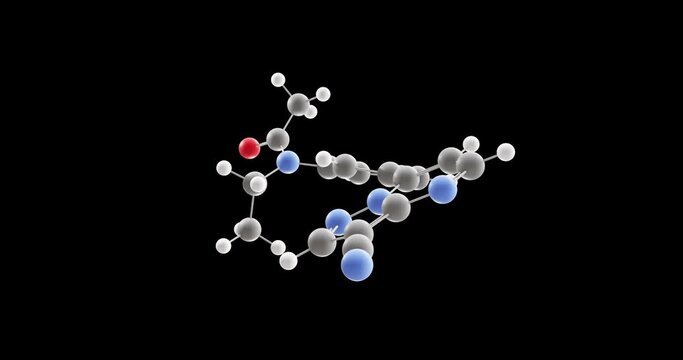 Zaleplon molecule, rotating 3D model of sedative, looped video on a black background