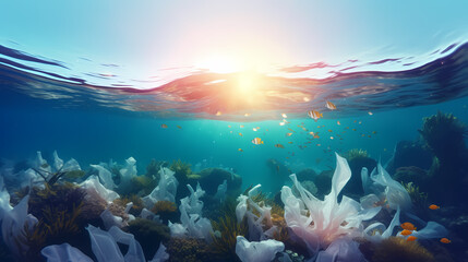 Fototapeta na wymiar Plastic pollution in oceans, Plastic waste and pollution in oceans and rivers