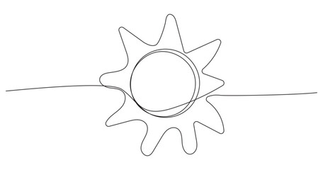 Sun continuous one line art outline. Sunshine contour line. Vector illustration isolated on transparent. editable stroke.