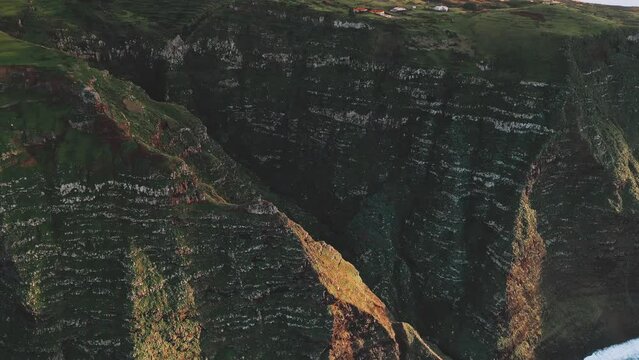 Drone Flight at the Cliffs near Cascada de Gargantua Funda with a panning motion to the left 07