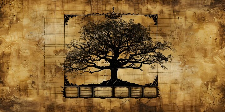 Ancestral tree with unfilled blanks for family history or genealogy chart. Concept Family History, Ancestral Tree, Genealogy Chart, Blank Spaces, Heritage Tracking