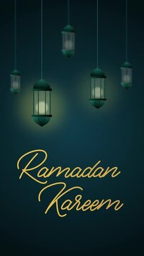 Ramadan Kareem greeting design islamic handlettering animated text and lantern with lantern islamic pattern background for social media post	
